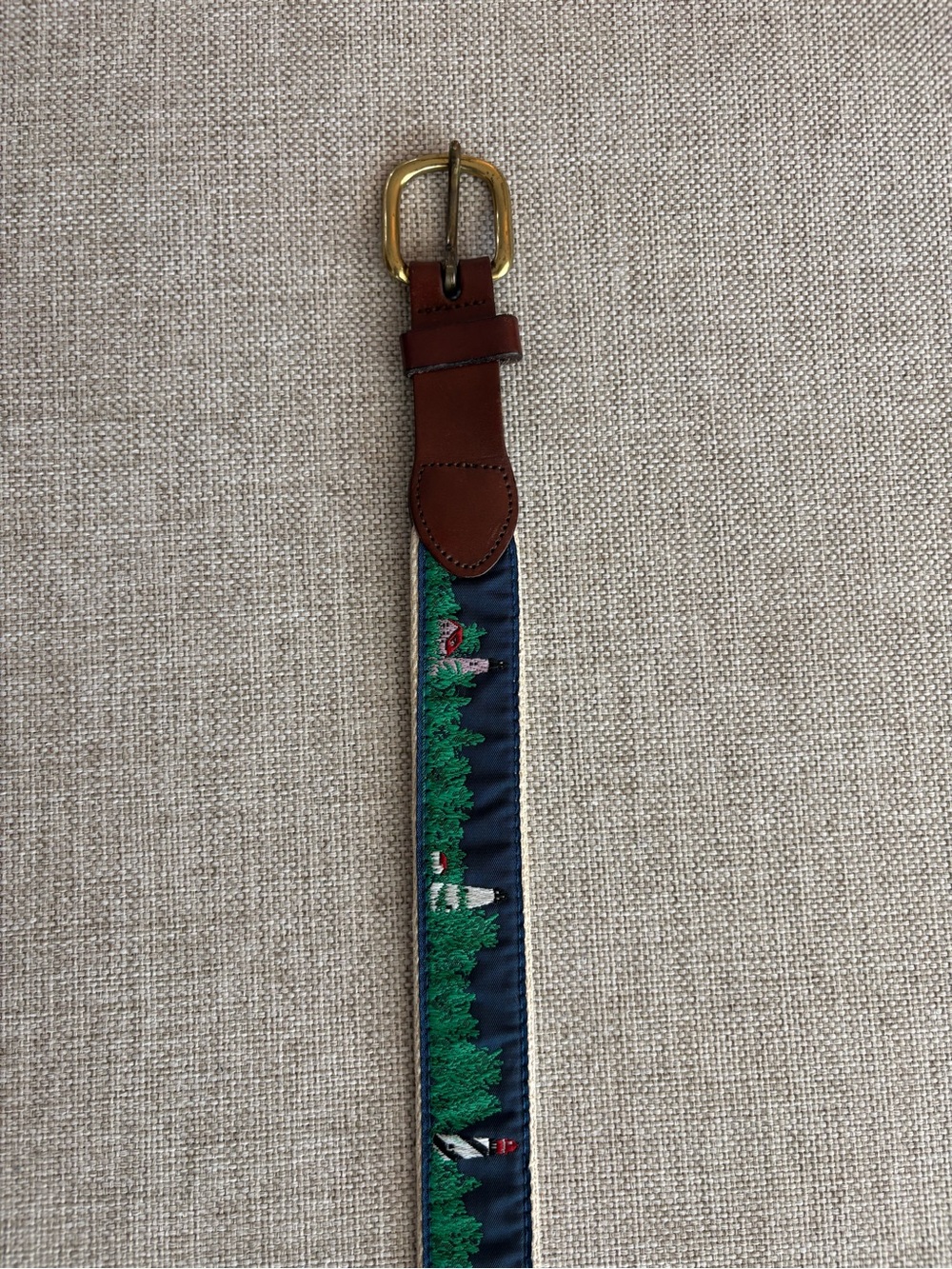 Vintage Leather Man Ltd Needlepoint Lighthouse Belt – Size 38 Coastal Prep